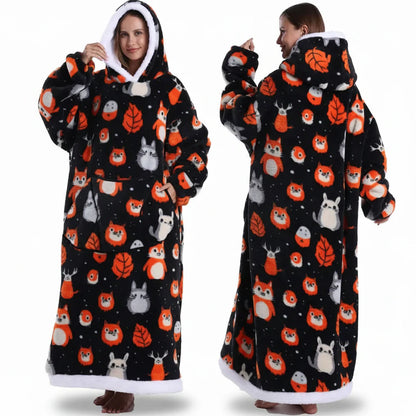 Cozy Halloween Sherpa Hoodie Blanket with Print - Oversized Wearable Throw