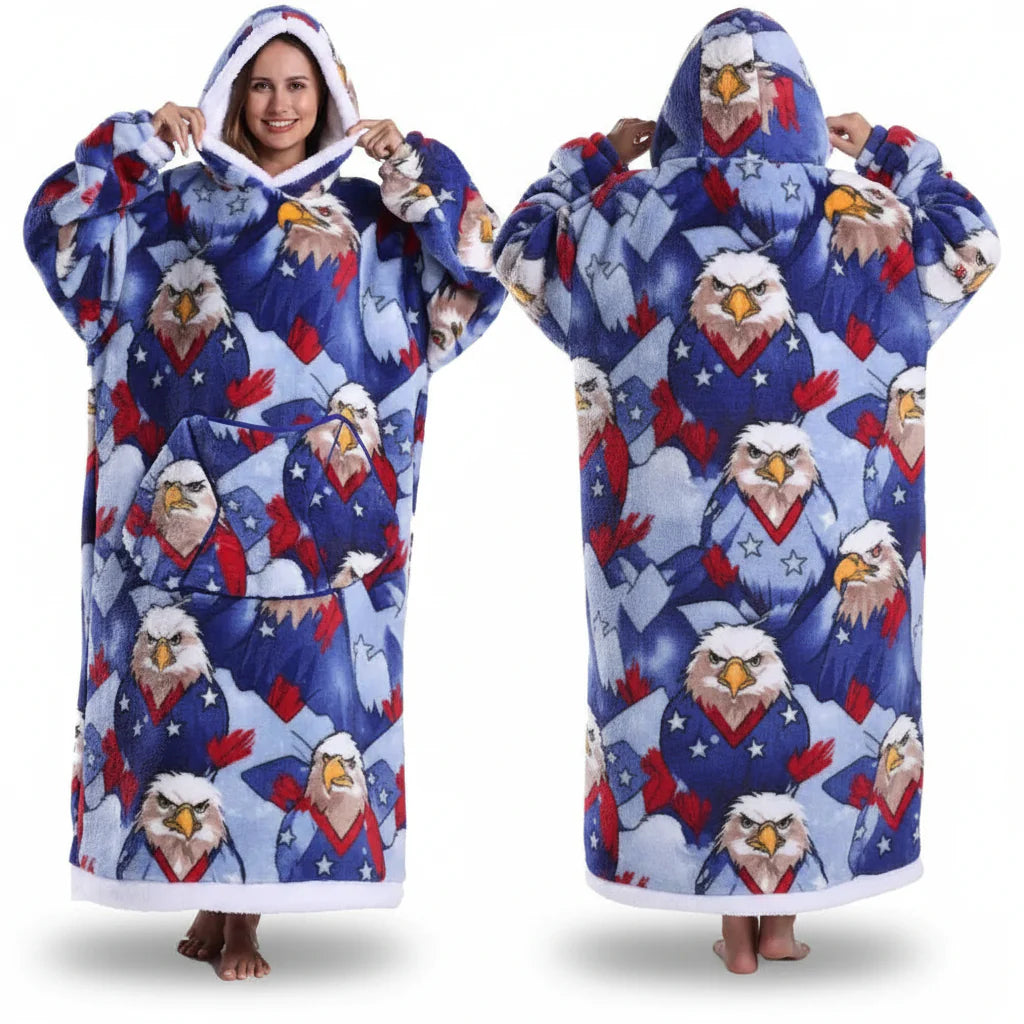 Cozy Halloween Sherpa Hoodie Blanket with Print - Oversized Wearable Throw