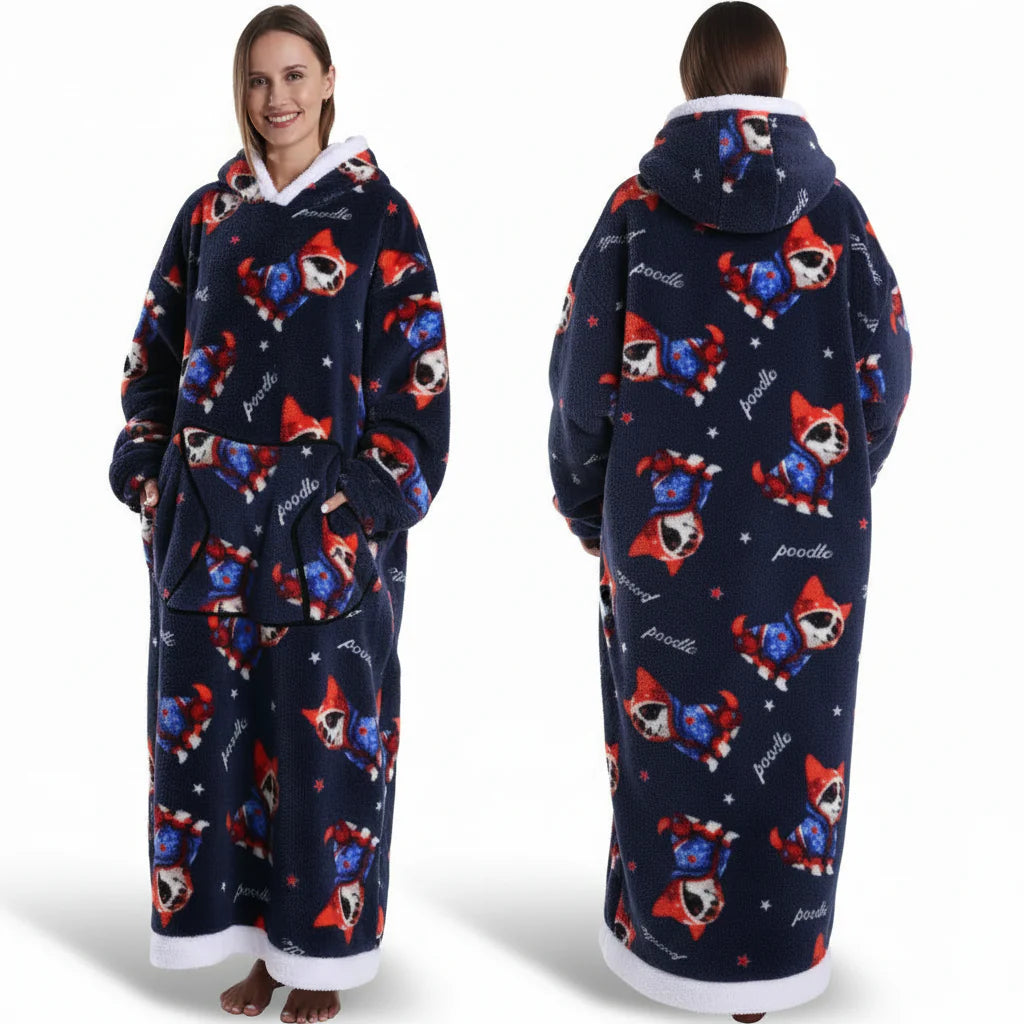 Cozy Halloween Sherpa Hoodie Blanket with Print - Oversized Wearable Throw