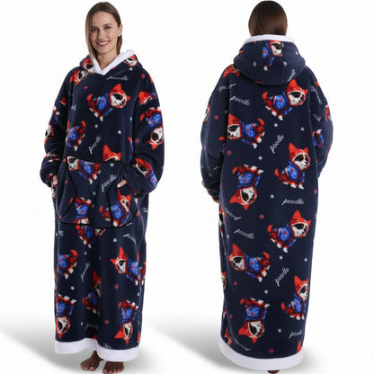 Cozy Halloween Sherpa Hoodie Blanket with Print - Oversized Wearable Throw
