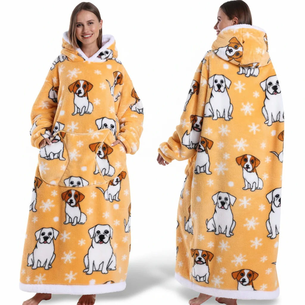 Cozy Halloween Sherpa Hoodie Blanket with Print - Oversized Wearable Throw