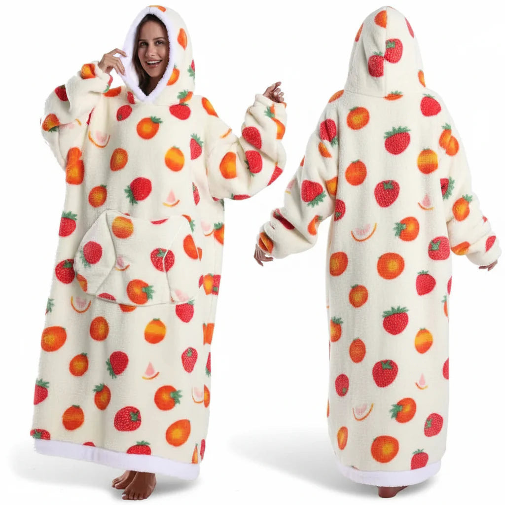 Cozy Halloween Sherpa Hoodie Blanket with Print - Oversized Wearable Throw
