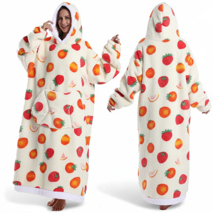 Cozy Halloween Sherpa Hoodie Blanket with Print - Oversized Wearable Throw