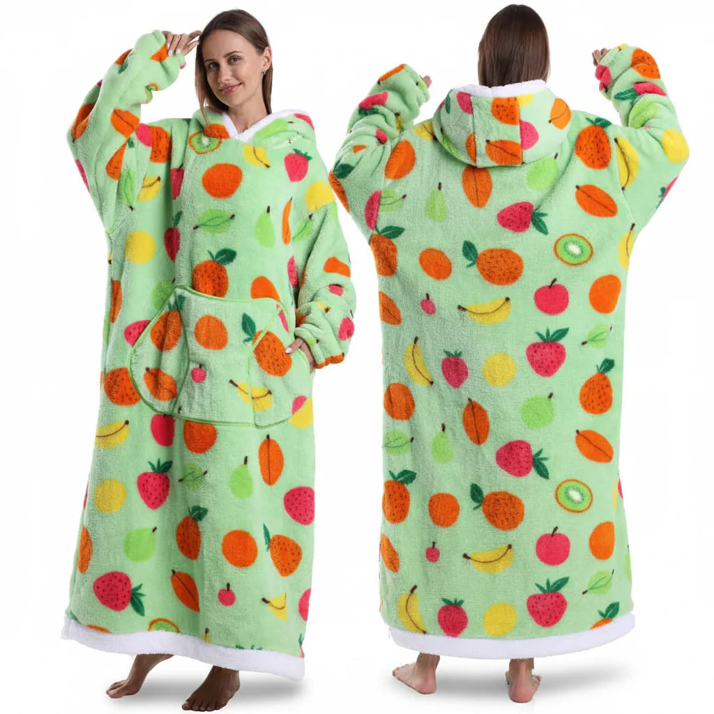 Cozy Halloween Sherpa Hoodie Blanket with Print - Oversized Wearable Throw