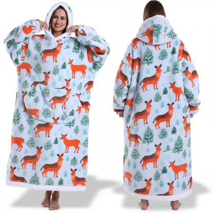 Cozy Halloween Sherpa Hoodie Blanket with Print - Oversized Wearable Throw