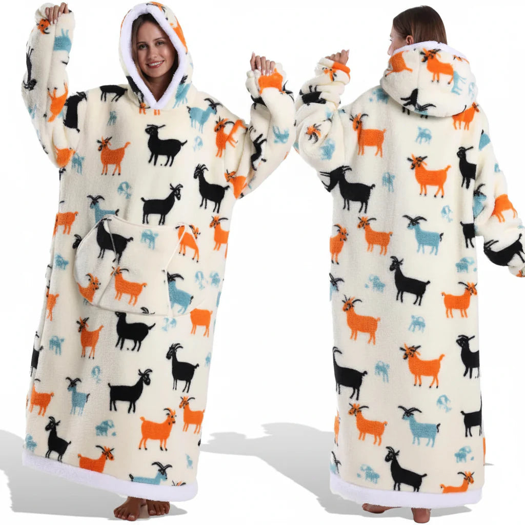 Cozy Halloween Sherpa Hoodie Blanket with Print - Oversized Wearable Throw