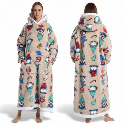 Cozy Halloween Sherpa Hoodie Blanket with Print - Oversized Wearable Throw