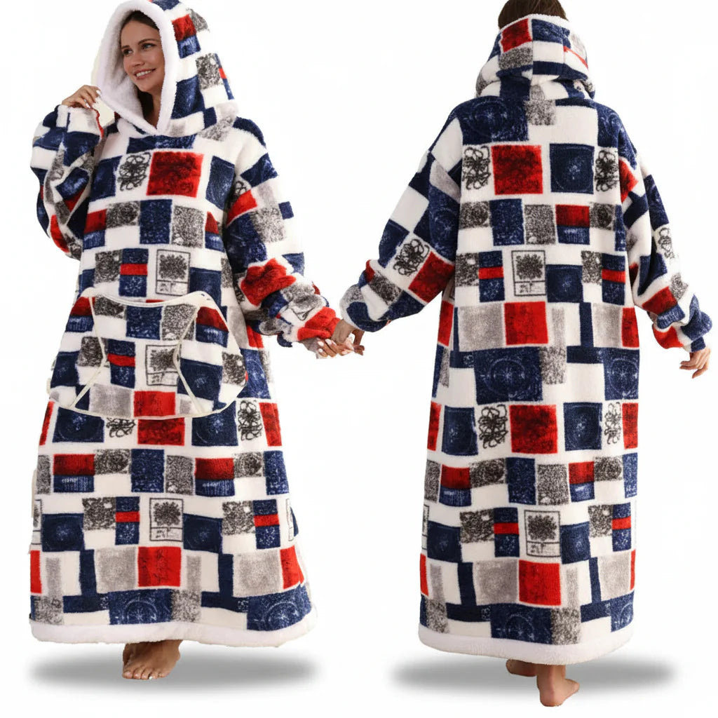 Cozy Halloween Sherpa Hoodie Blanket with Print - Oversized Wearable Throw