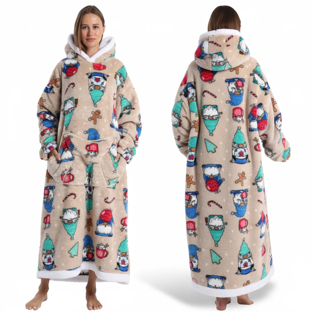 Cozy Halloween Sherpa Hoodie Blanket with Print - Oversized Wearable Throw