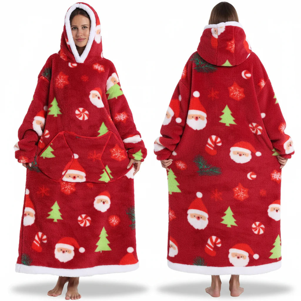Cozy Halloween Sherpa Hoodie Blanket with Print - Oversized Wearable Throw