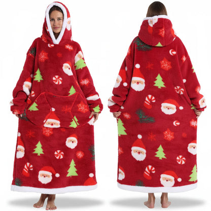 Cozy Halloween Sherpa Hoodie Blanket with Print - Oversized Wearable Throw