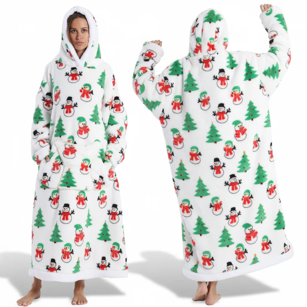 Cozy Halloween Sherpa Hoodie Blanket with Print - Oversized Wearable Throw