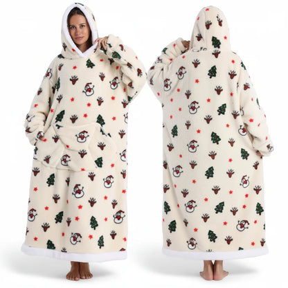 Cozy Halloween Sherpa Hoodie Blanket with Print - Oversized Wearable Throw