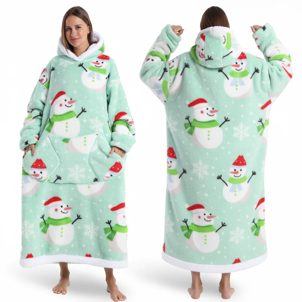 Cozy Halloween Sherpa Hoodie Blanket with Print - Oversized Wearable Throw