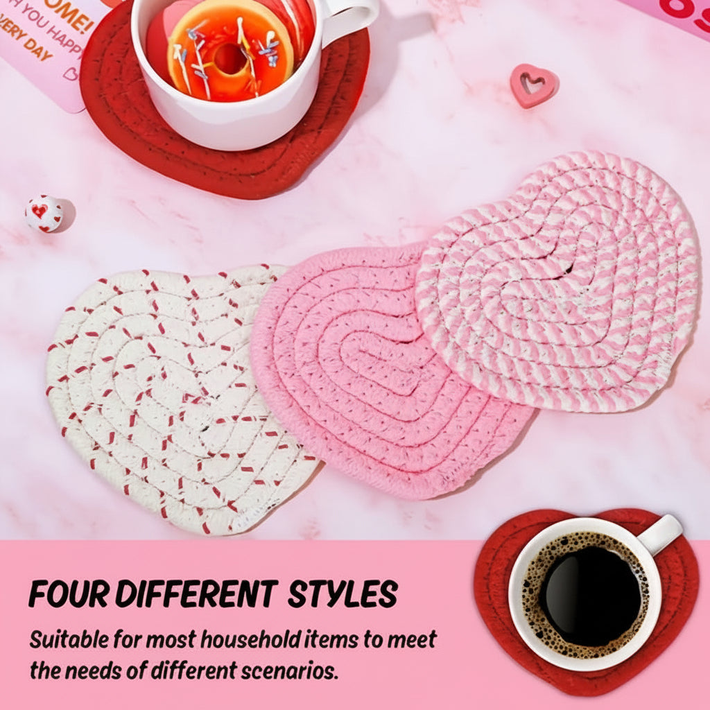 Heart-Shaped Table Coasters – Durable Woven Polyester, Heat-Resistant Mats