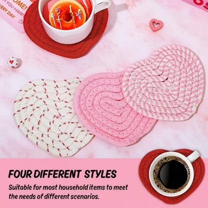 Heart-Shaped Table Coasters – Durable Woven Polyester, Heat-Resistant Mats