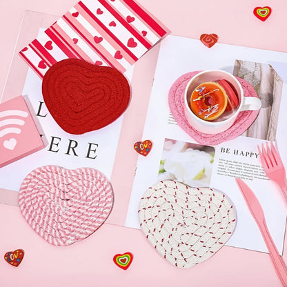 Heart-Shaped Table Coasters – Durable Woven Polyester, Heat-Resistant Mats