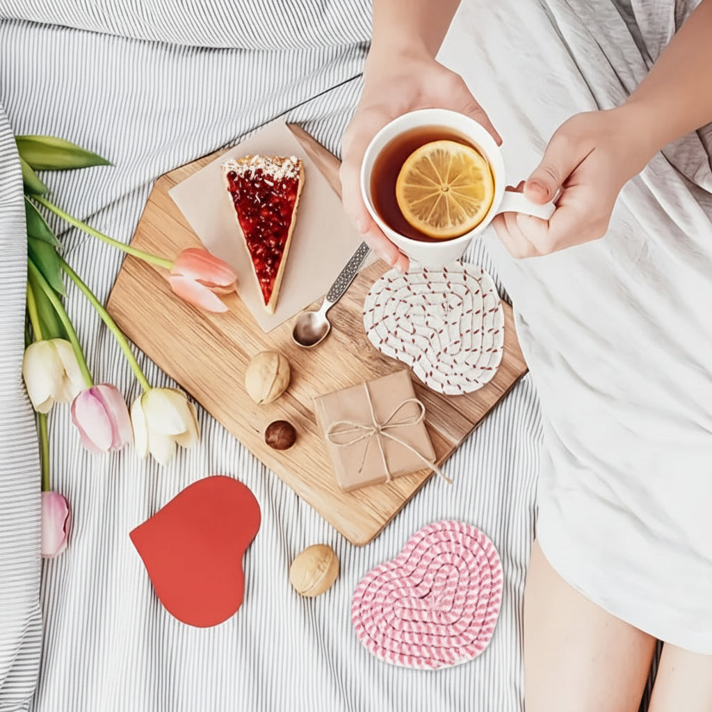 Heart-Shaped Table Coasters – Durable Woven Polyester, Heat-Resistant Mats