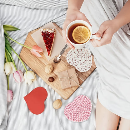 Heart-Shaped Table Coasters – Durable Woven Polyester, Heat-Resistant Mats