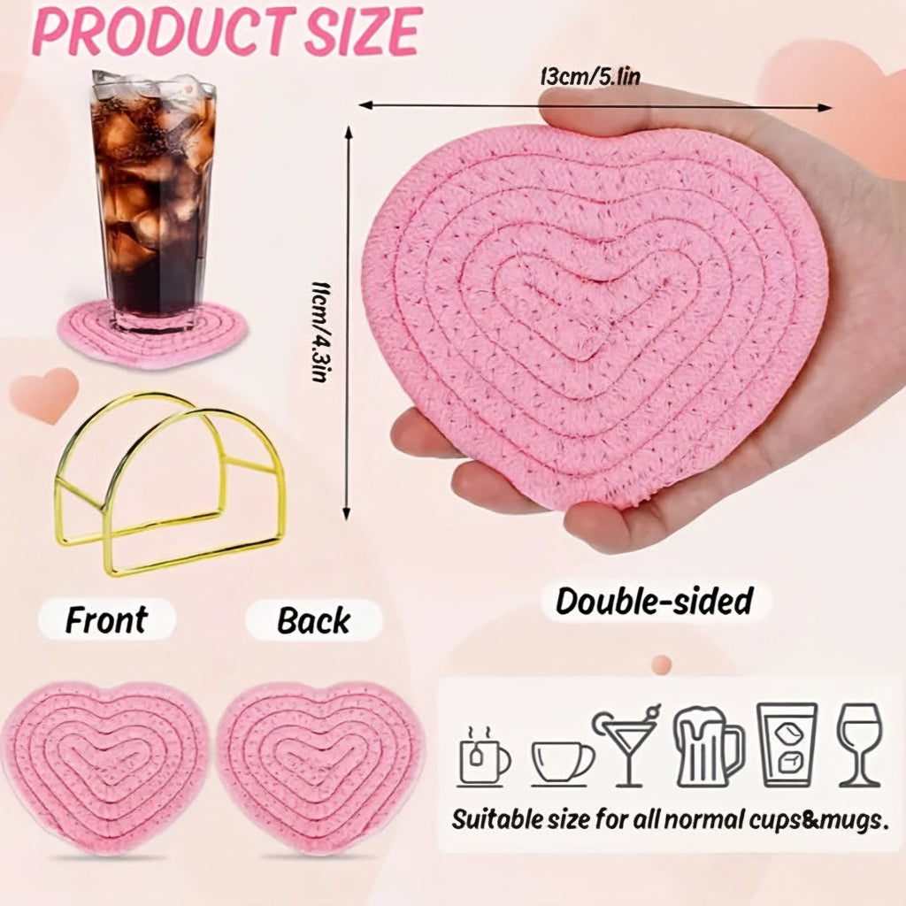 Heart-Shaped Table Coasters – Durable Woven Polyester, Heat-Resistant Mats