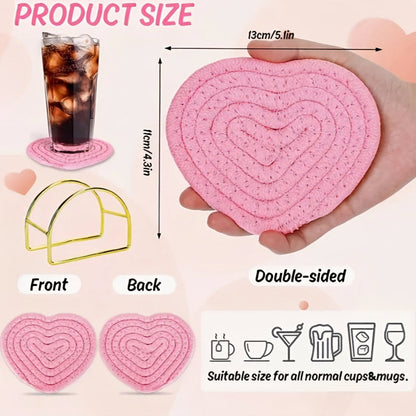 Heart-Shaped Table Coasters – Durable Woven Polyester, Heat-Resistant Mats