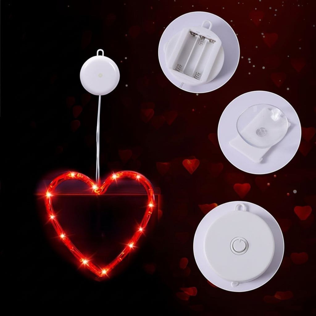 Battery-Powered LED Heart Window Lights with Suction Cups – Romantic Home Decor