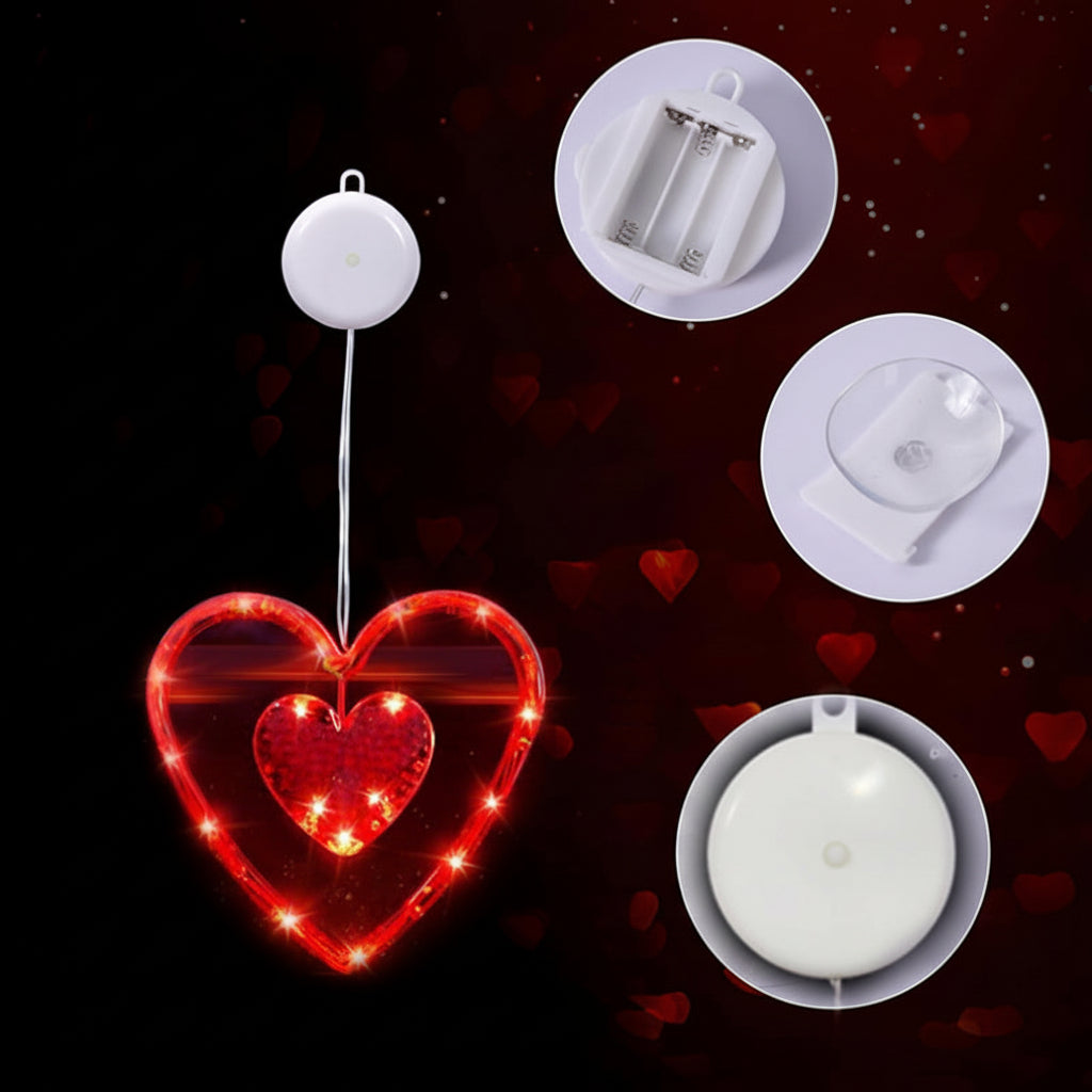 Battery-Powered LED Heart Window Lights with Suction Cups – Romantic Home Decor