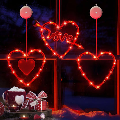 Battery-Powered LED Heart Window Lights with Suction Cups – Romantic Home Decor