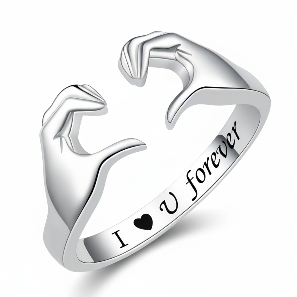 Adjustable Hug Ring – White Gold Plated Zinc Alloy Love Band