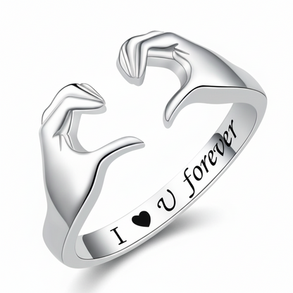 Adjustable Hug Ring – White Gold Plated Zinc Alloy Love Band
