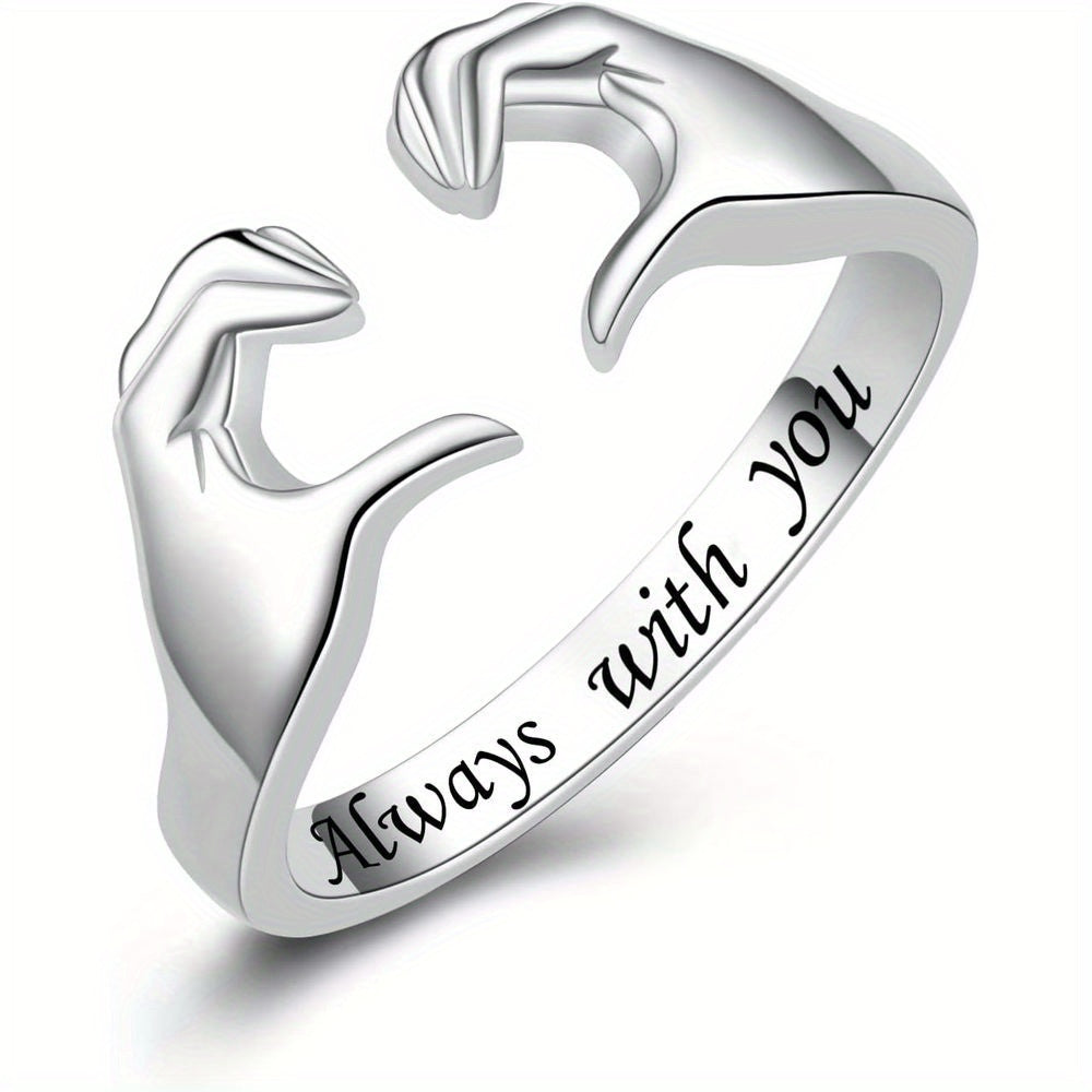 Adjustable Hug Ring – White Gold Plated Zinc Alloy Love Band