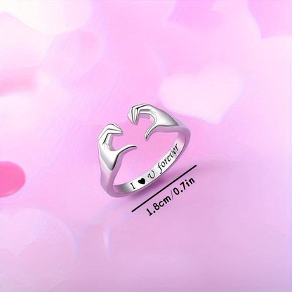 Adjustable Hug Ring – White Gold Plated Zinc Alloy Love Band