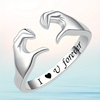 Adjustable Hug Ring – White Gold Plated Zinc Alloy Love Band
