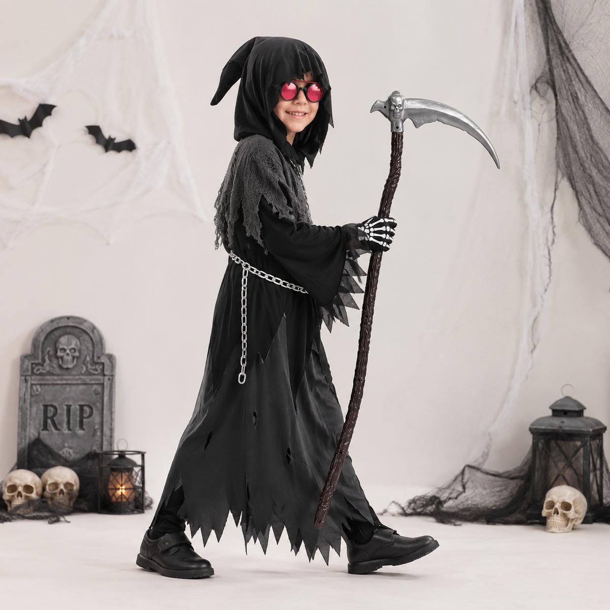 Halloween Grim Reaper Hooded Robe Costume Set – Spooky,