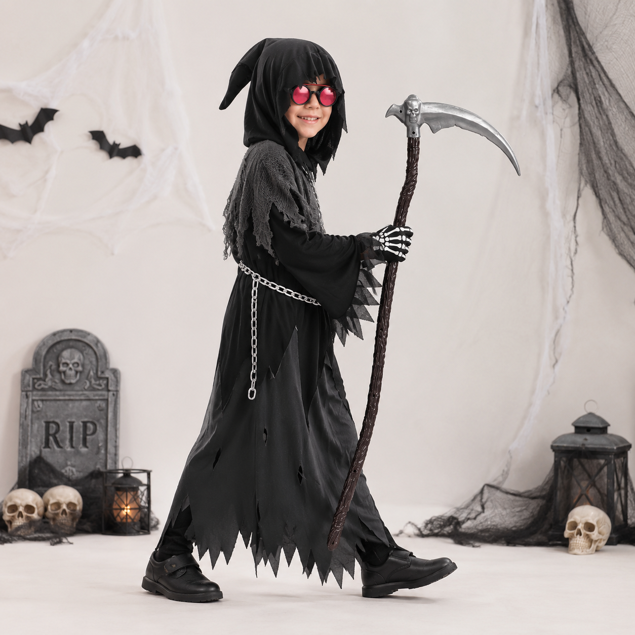 Halloween Grim Reaper Hooded Robe Costume Set – Spooky,