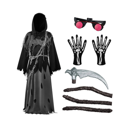 Halloween Grim Reaper Hooded Robe Costume Set – Spooky,