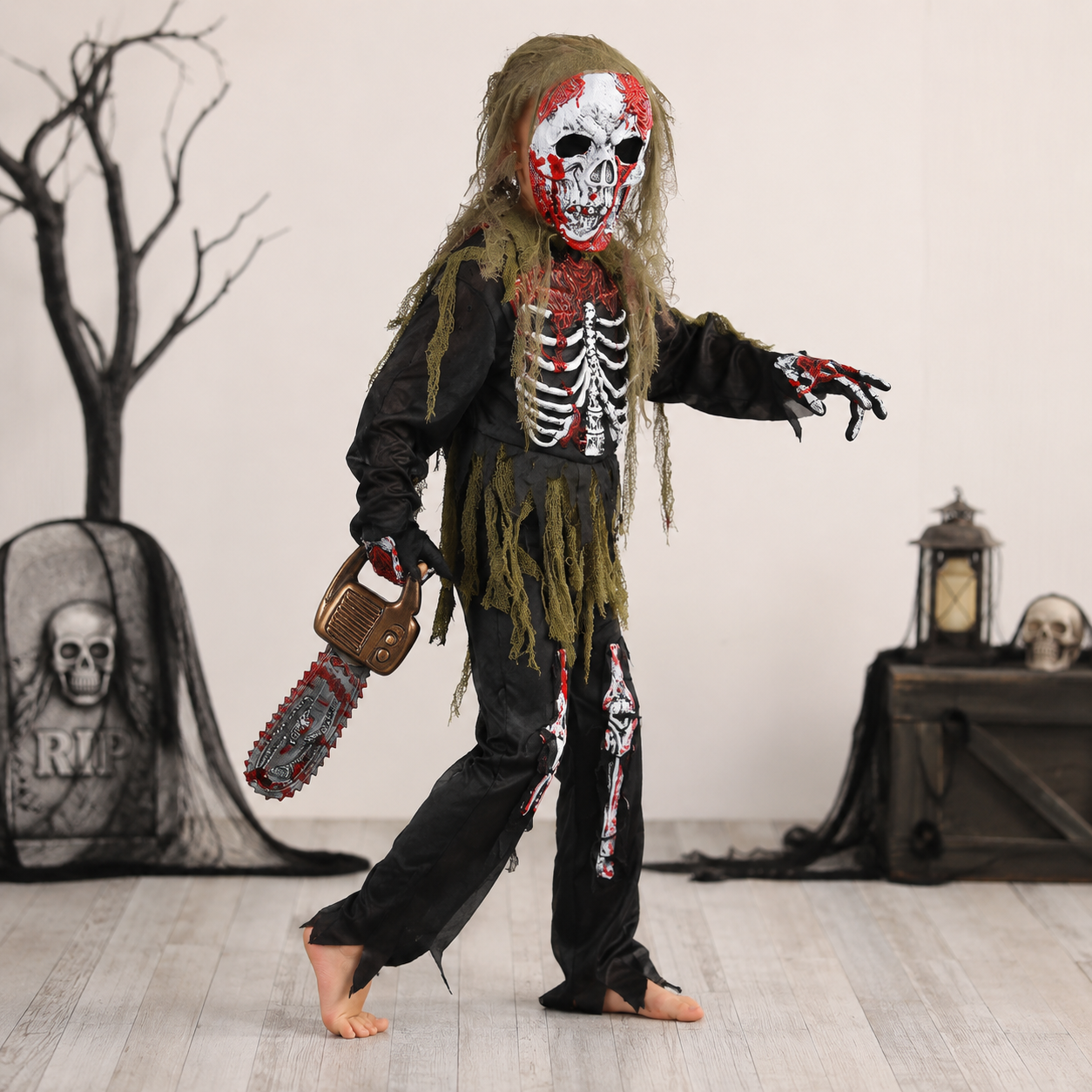 Halloween Skeleton Zombie Mask & Costume Set – Complete