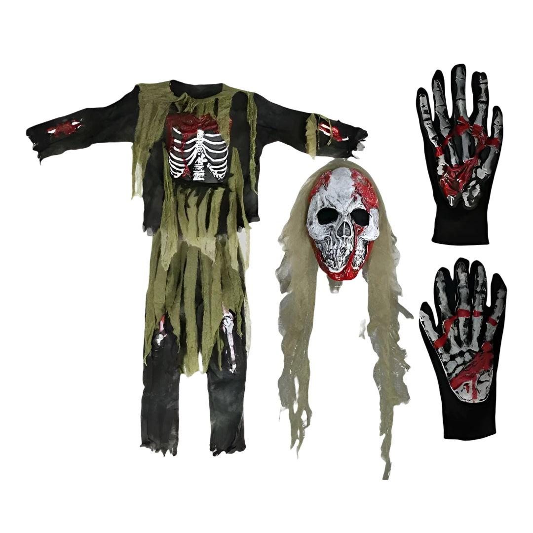 Halloween Skeleton Zombie Mask & Costume Set – Complete