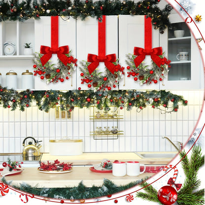 Hanging Christmas Wreath with Red Bow and Pinecones – Festive Holiday Decor