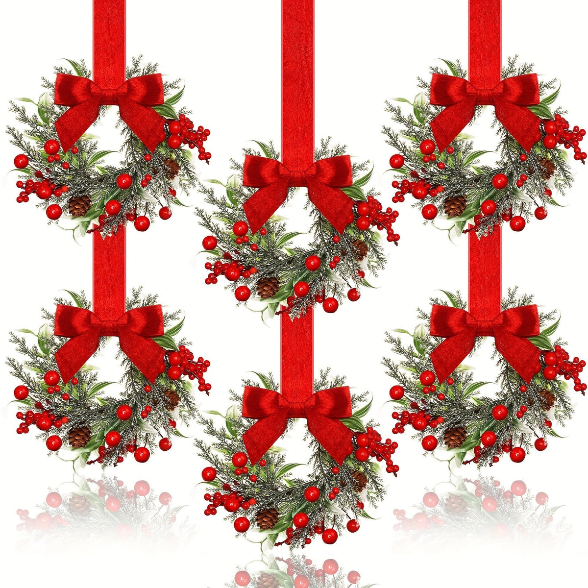 Hanging Christmas Wreath with Red Bow and Pinecones – Festive Holiday Decor