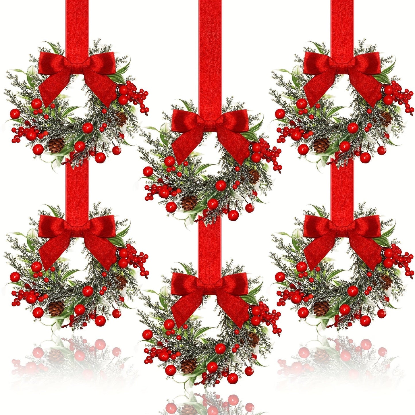 Hanging Christmas Wreath with Red Bow and Pinecones – Festive Holiday Decor