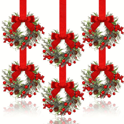 Hanging Christmas Wreath with Red Bow and Pinecones – Festive Holiday Decor