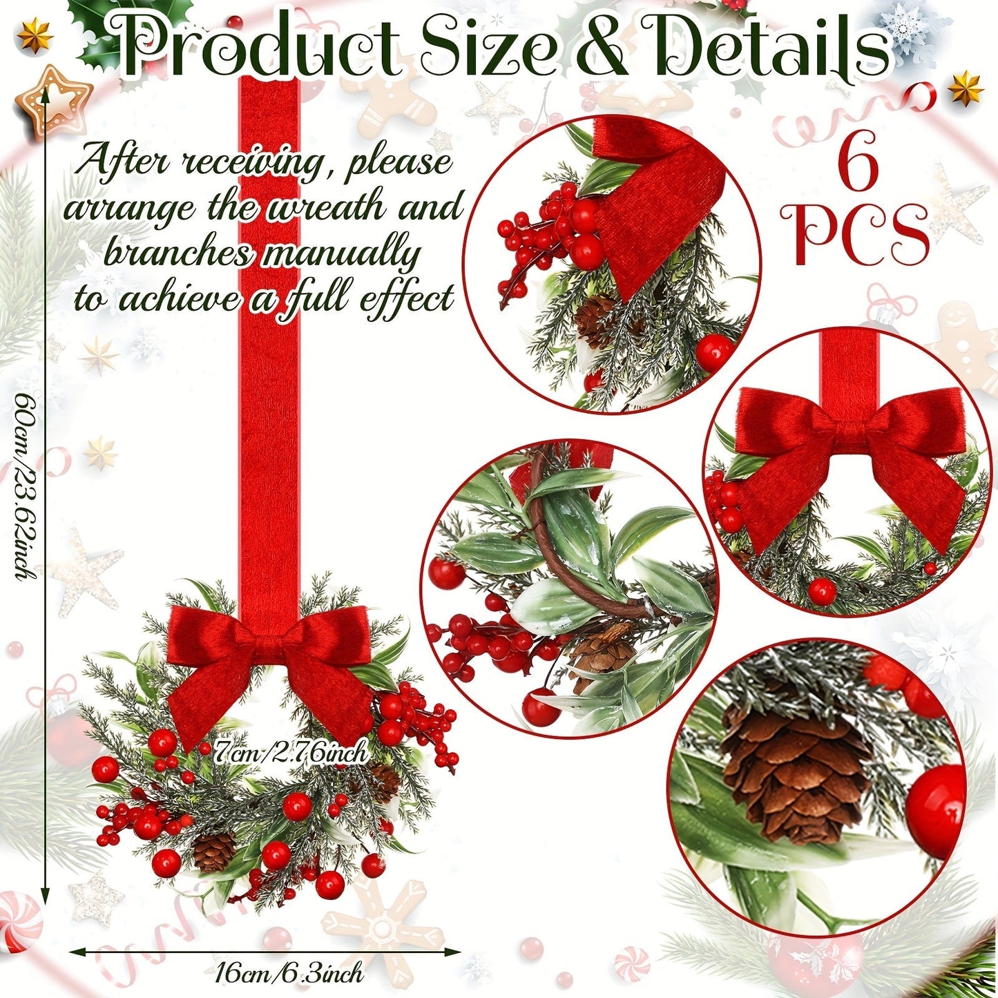 Hanging Christmas Wreath with Red Bow and Pinecones – Festive Holiday Decor