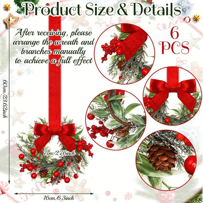 Hanging Christmas Wreath with Red Bow and Pinecones – Festive Holiday Decor