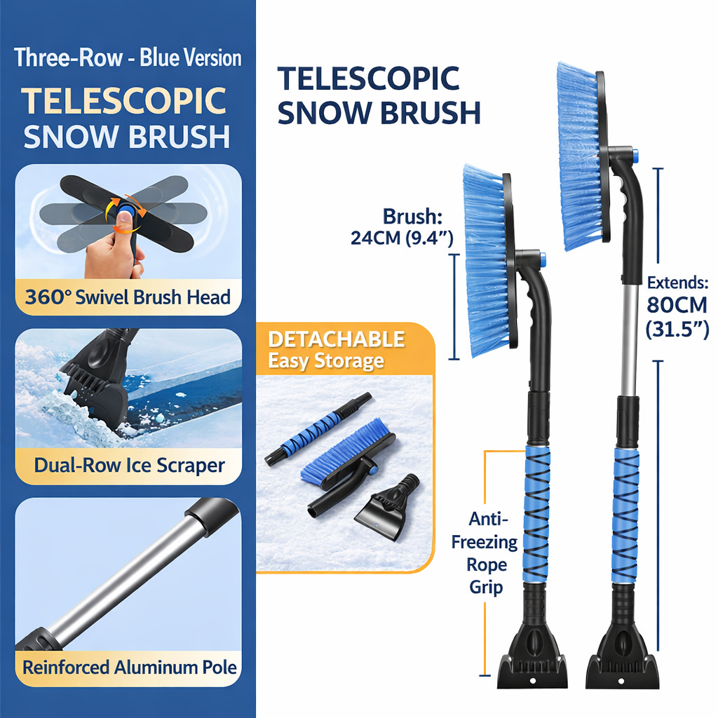 All-in-One Ice Scraper & Snow Brush for Car Windshield – Quick, Easy Snow Removal Tool