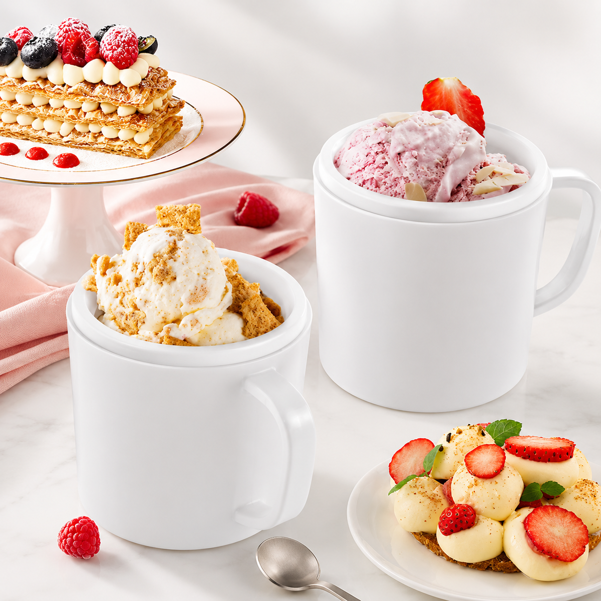 Countertop Dual-Bowl Ice Cream Maker for Homemade Frozen Desserts