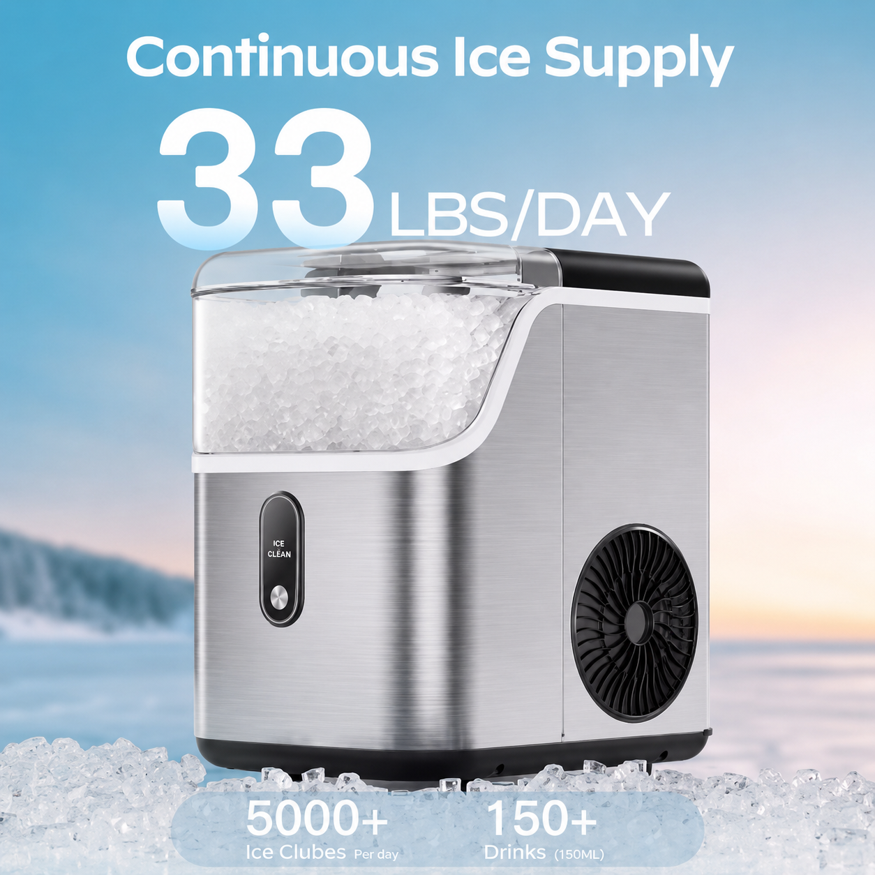 Compact Countertop Ice Maker - Fast Cooling Ice Machine