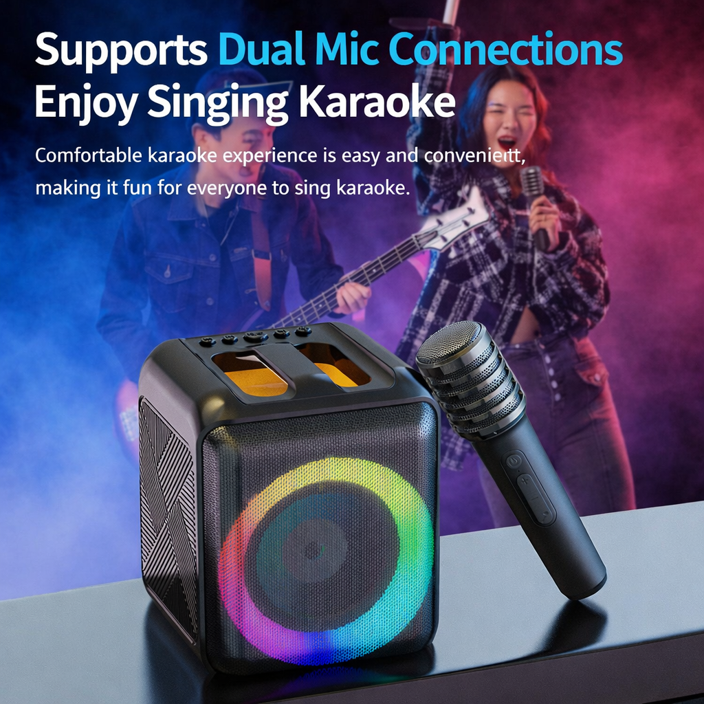 Bluetooth Karaoke Machine with Portable Speaker and Wireless Microphones