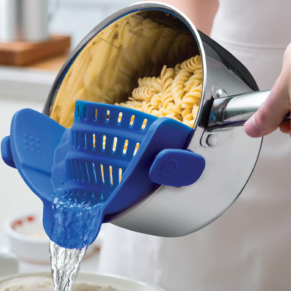 Clip-On Silicone Kitchen Strainer Colander for Pasta – Easy Rinse & Drain