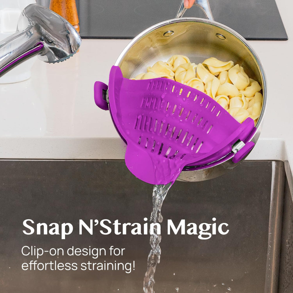 Clip-On Silicone Kitchen Strainer Colander for Pasta – Easy Rinse & Drain